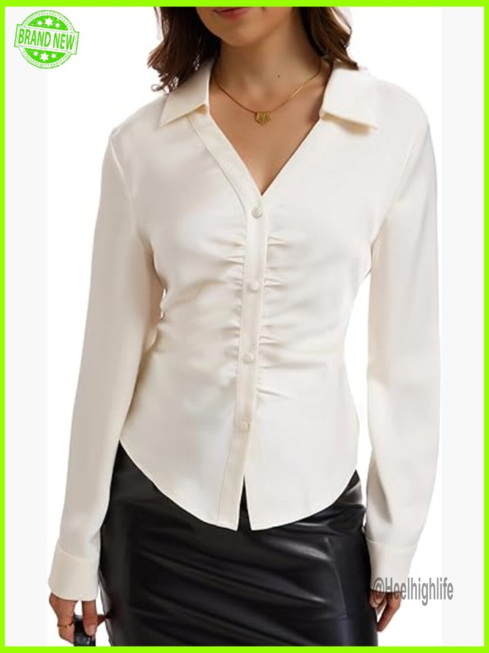 Satin Silk Button Down Long Sleeve Blouse - Work Office Top